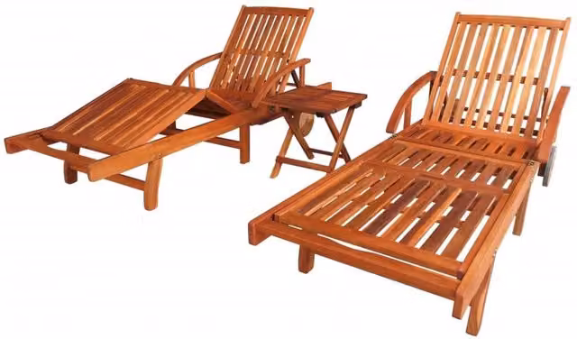 Berkfield Home Acacia Wood Sun Loungers with Table, 2 Piece Set in Brown