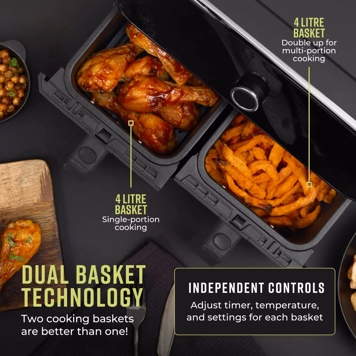 Tower T17194 Elite Dual Basket Air Fryer with Digital Control Panel and Vortex Technology, 8L, Grey and Black – 4
