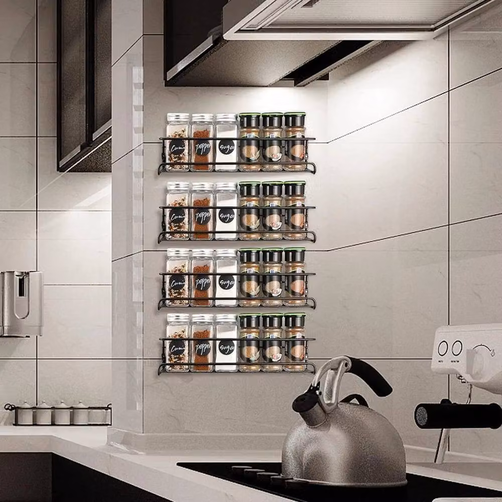 FLAVORA Black Metal 4-Slot Spice and Herb Jar Rack Holder – 5