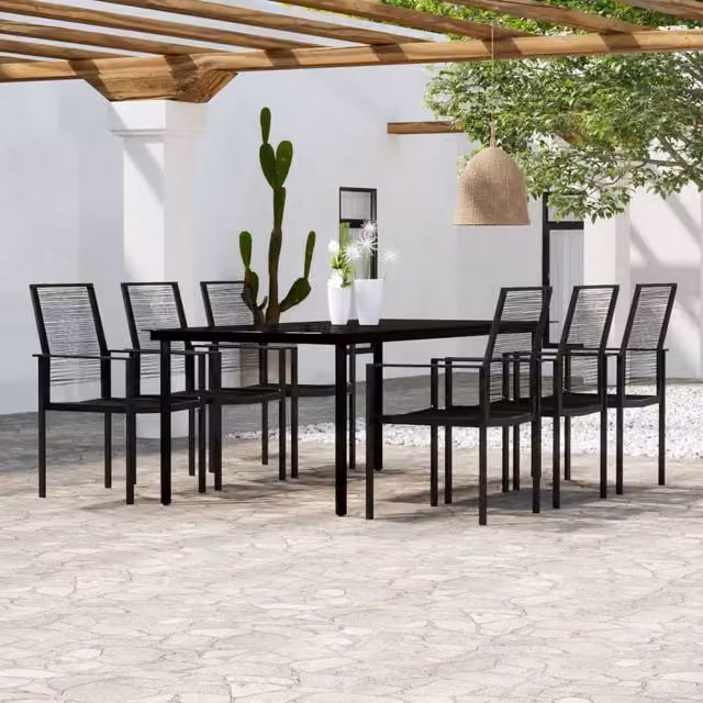Berkfield Home 7 Piece Modern Garden Dining Set in Matt Black – 1