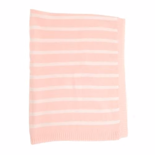 Ziggle Pink and White Striped Knitted Cotton Baby Blanket