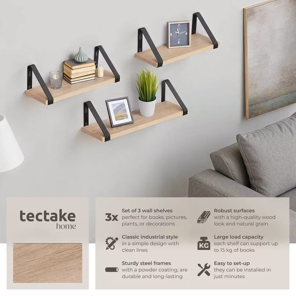 tectake Cowell Wall Mounted Shelves in Rustic Brown – 2