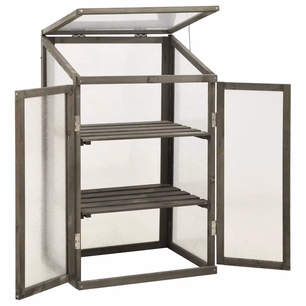 Berkfield Home Grey Firwood Greenhouse with Polycarbonate Shelving, W/D/H: 60 x 45 x 100 cm – 2