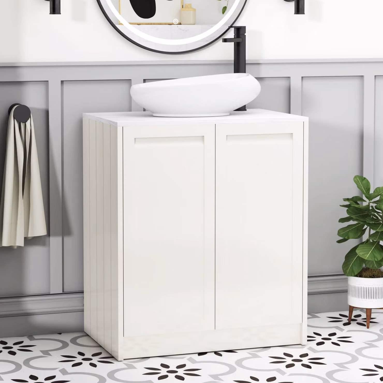 Royal Bathrooms Elmore Classic White Floor Standing Countertop Vanity Unit with Nova Basin and 2 Soft Close Doors, Width: 70 cm
