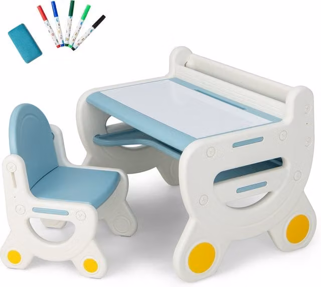 Costway Blue Plastic Kids Art Table and Chair Set