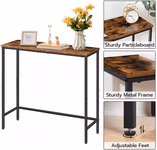 FLAVORA Rustic Brown Console Table and Compact Hallway Display Table – 1