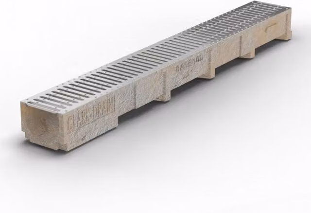 Clark-Drain Polymer Concrete Channel Drainage Class A15, Grey, Length: 1 m