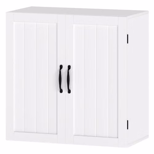 Levede White Wall-Mounted Kitchen and Bathroom Storage Cabinet with Hinged Doors, W/D/H: 59.5 x 31.5 x 59.5 cm