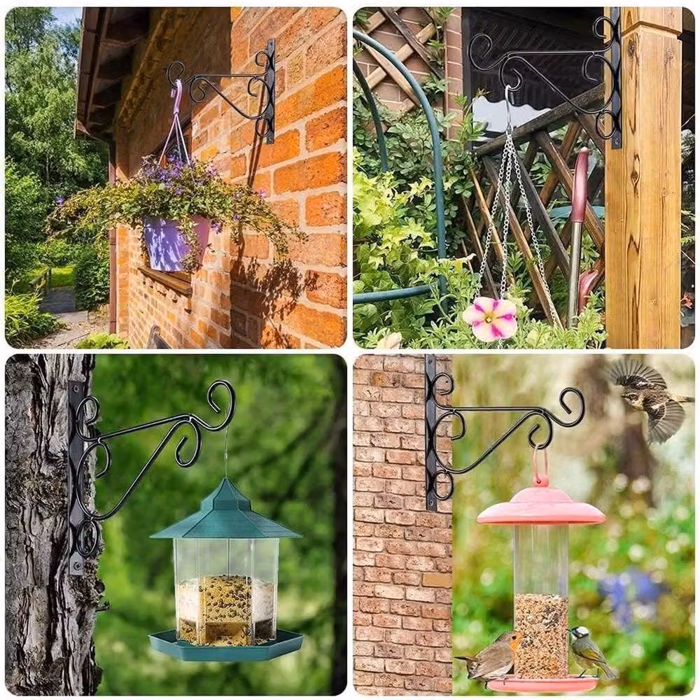 SPETLEK 4-Piece Metal Garden Hanging Basket Brackets in Black – 4