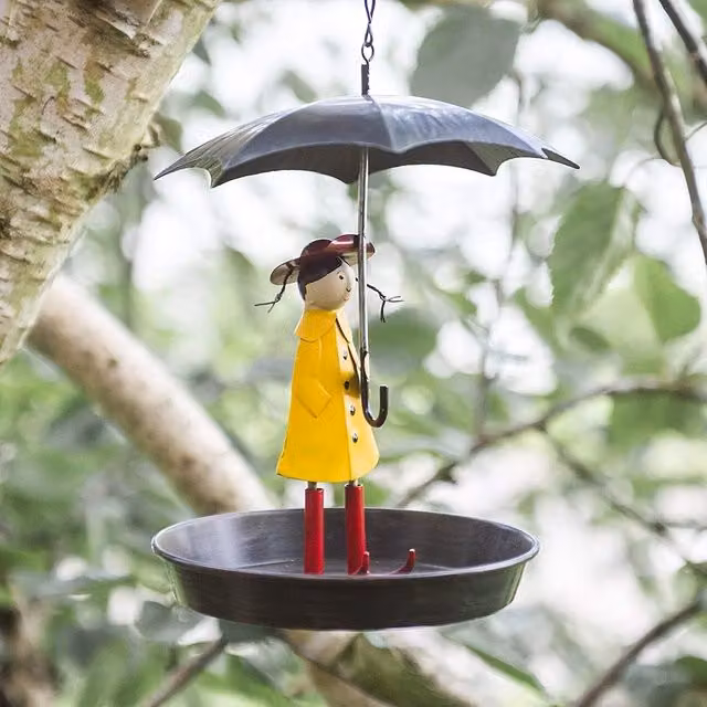 Garden Mile Girl with Umbrella Bird Feeder in Black and Yellow with 1kg Bag of Wild Bird Seed