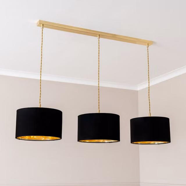 ValueLights Reni 3 Drop Bar Metallic Shade Pendant Ceiling Light in Brushed Gold and Black