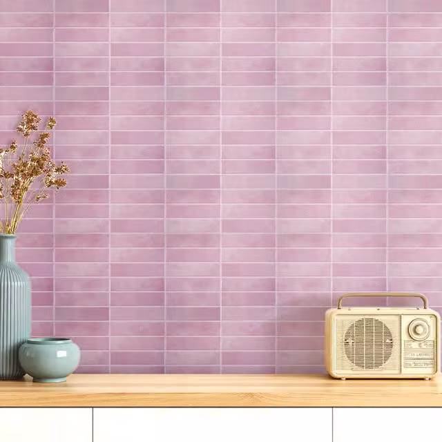 Livingandhome Set of 10 Self Adhesive 3D Geometric Tile Wallpaper Stickers, Pink, W: 29 cm, H: 22.9 cm