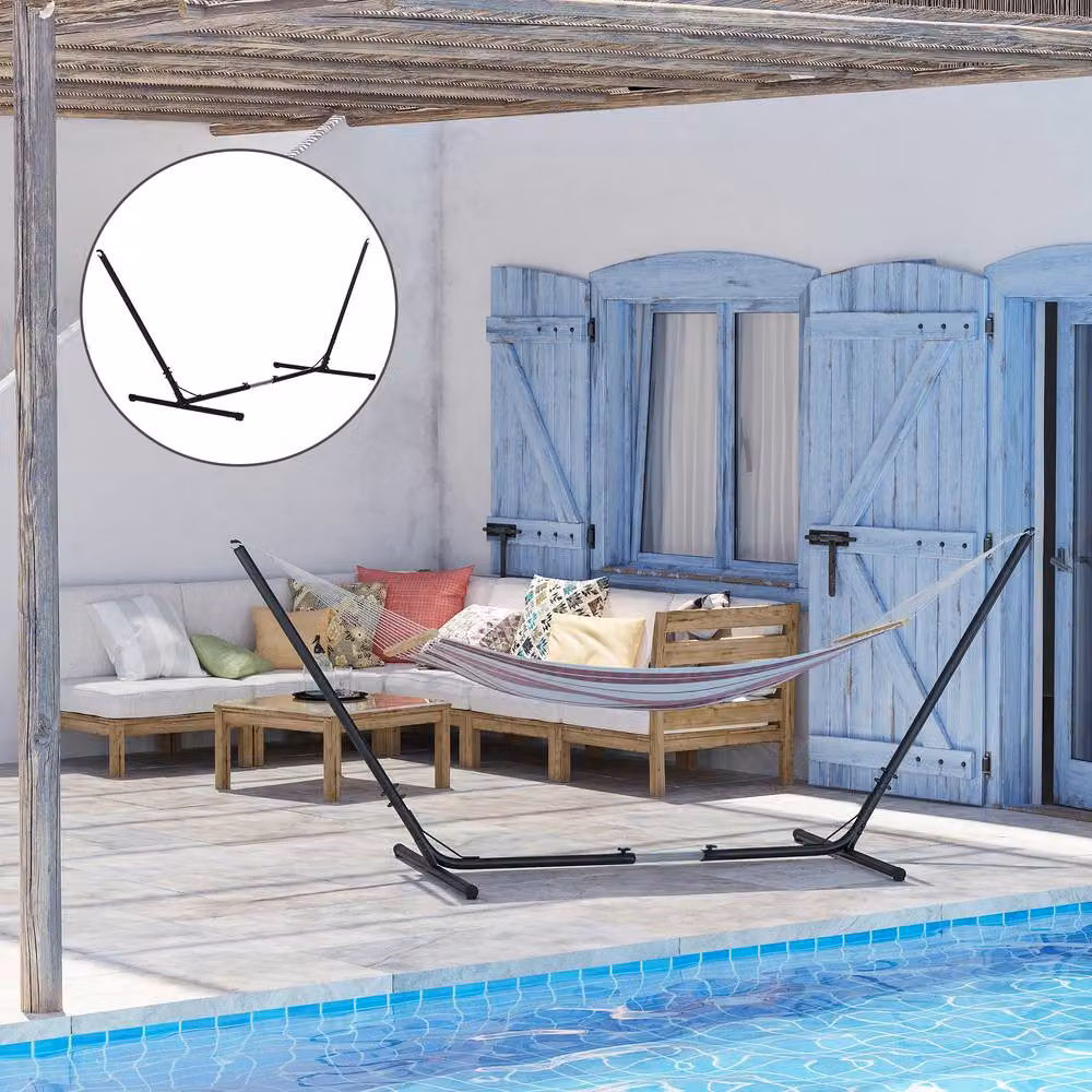Outsunny Adjustable Black Metal Hammock Stand with Castors – 3