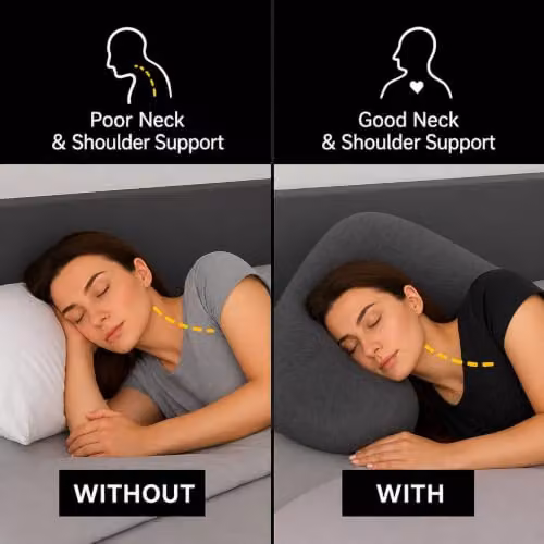 Nightzone Teddy V Shaped Maternity Pillow and Fleece Cover in Charcoal Grey for Neck and Back Support – 3