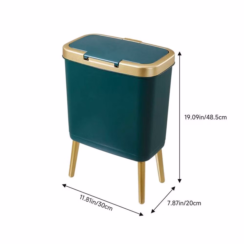 PAWNORA Kitchen Rubbish Bin with Flip Lid, Green and Gold, W: 30 cm, D: 20 cm, H: 48.5 cm – 2