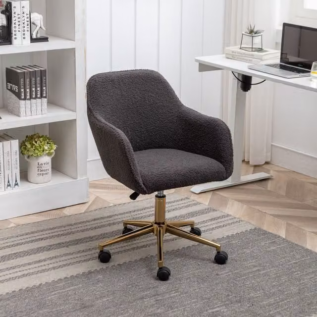 Aosom UK Dark Grey Velvet Swivel Executive Office Chair with Gold Legs and Armrests, W/D/H: 58 x 58 x 86 cm