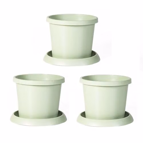 Garden Gear Green Plastic Flowerpot with Saucer, W/D/H: 42 x 42 x 31 cm, Pack of 3