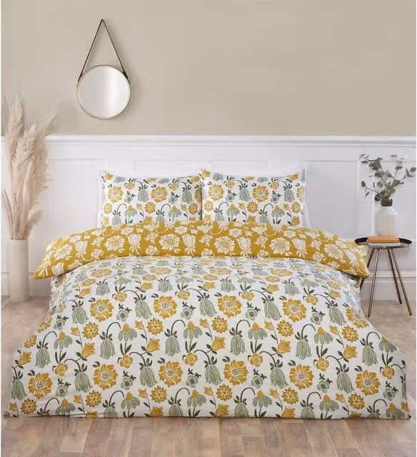 Rapport Reversible Floral Microfibre Duvet Cover and Pillowcase Set, Green and Multicolour, W: 140 cm, L: 200 cm