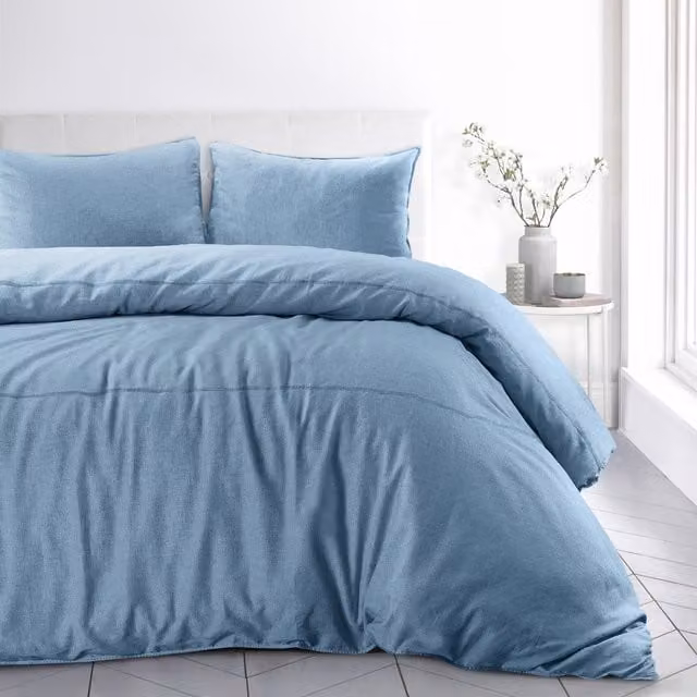 Sweet Dreams Blue Linen and Cotton Duvet Cover and Pillowcase Set, W: 180 cm, H: 200 cm