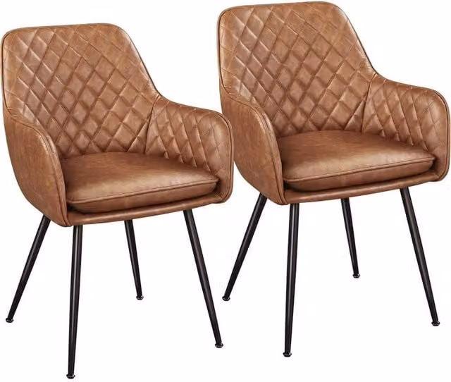 KORVIXA Set of 2 Modern Brown PU Leather Dining Chairs with Armrests