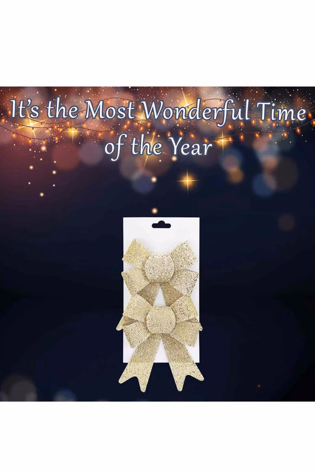 VFM e-Store Tinsel Bows Christmas Decoration, Pack of 2, Gold and Beige, W/D/H: 13 x 17 x 4.5 cm – 2
