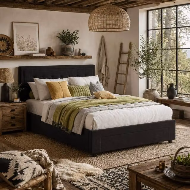 Wyld Haus Mora 4FT6 Double Ottoman Bed Frame in Black Velvet with Lift Up Base Storage – 1