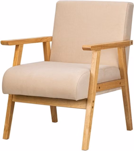 Nordlys Scandinavian Lounge Armchair with Solid Wood Frame in Beige – 1