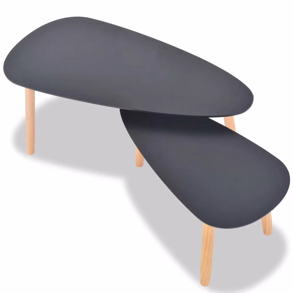 Berkfield Home 2 Piece Black Scandinavian Nesting Coffee Table Set with Oval Pine and MDF Tops – 3