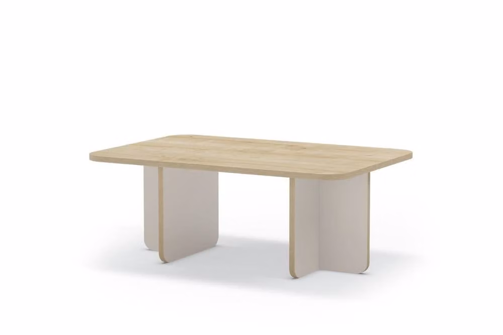 Decortie Hillary Modern Rectangular Coffee Table with Rounded Corners in Light Oak and Sandstone, Width: 100 cm – 2