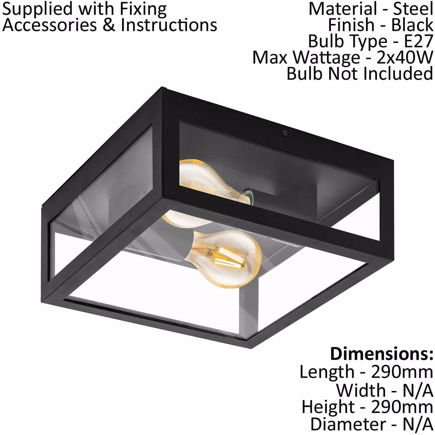 Loops Black and Transparent Glass Ceiling and Wall Flush Light with E27 Socket – 2