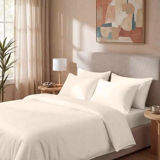 Bedable Super King 100% Cotton Sateen Bedding Bundle in White and Beige, including Duvet Cover, Fitted Sheet, 4 Pillowcases, Duvet and 4 Pillows – 1