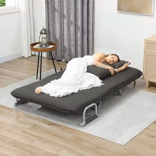 HOMCOM 2 Seater Click Clack Convertible Sofa Bed in Anthracite Grey Microfibre with Metal Frame – 8