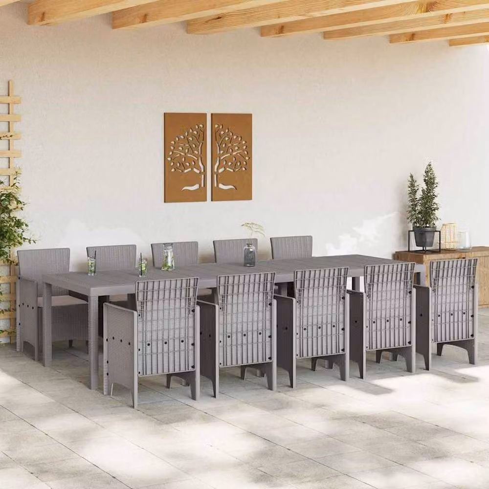 Berkfield Home 11 Piece Modern Poly Rattan Garden Dining Set with Grey Cushions – 2