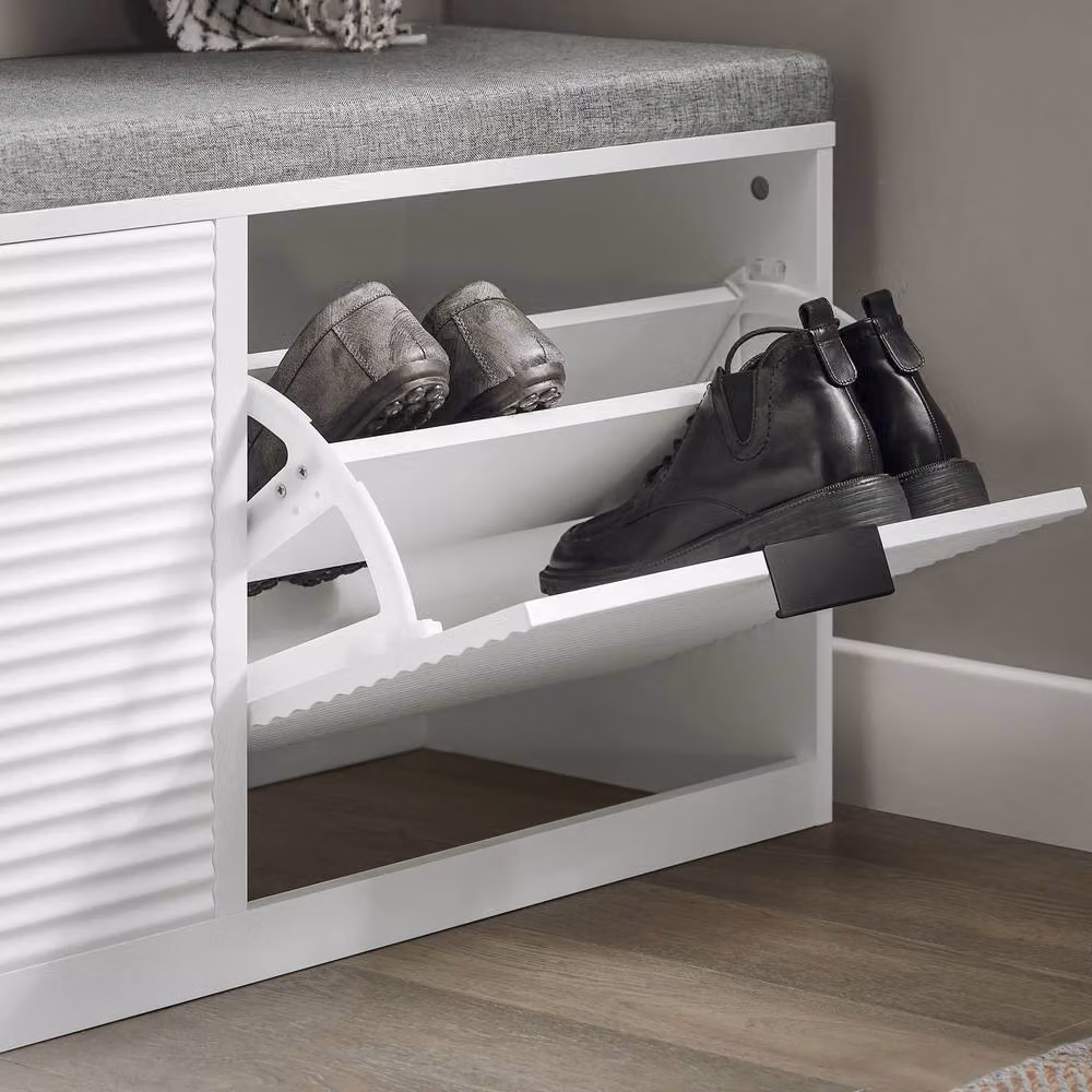 SoBuy Modern Shoe Cabinet with Seat and Lift-Up Tambour Doors in White or Black Matt – 4