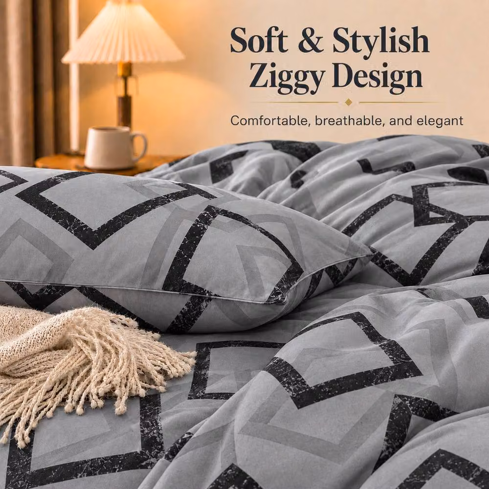 Grace Modern Reversible Microfibre Duvet Cover Set in Grey, 180 x 200 cm – 3