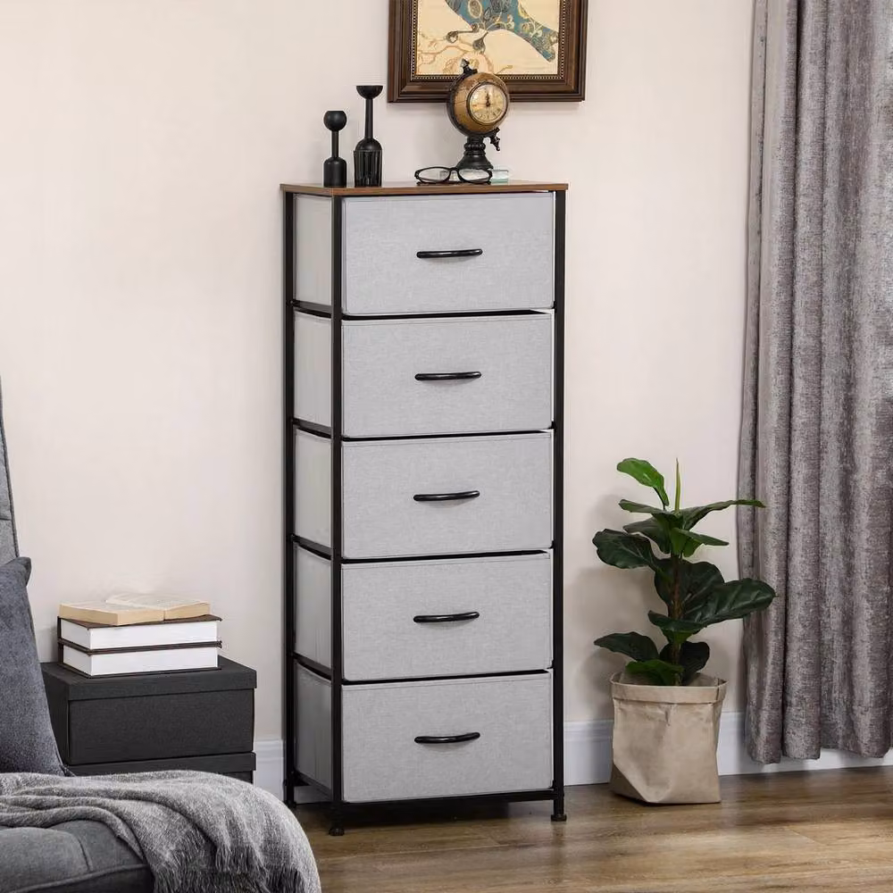 NESTLUNE 5 Drawer Fabric Chest of Drawers in Grey, W: 100 cm, D: 15 cm, H: 15 cm – 2