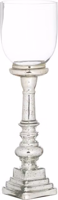KDMK Luxe Accent Mercury Effect Glass Tall Pillar Candle Holder in Silver