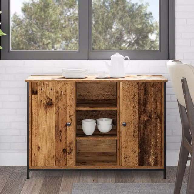Berkfield Home Rustic Old Wood Sideboard in Brown, Engineered Wood and Steel, W/D/H: 100 x 35 x 70 cm