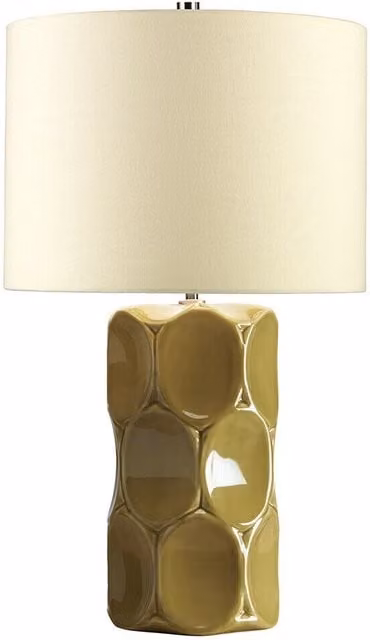 Loops Ceramic Table Lamp with Cream Linen Shade in Olive Green and Beige – 1