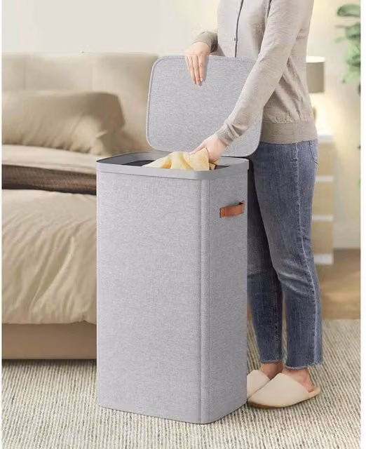 The Bazaarist Laundry Hamper with Lid, Removable Liner and Handles, Light Grey