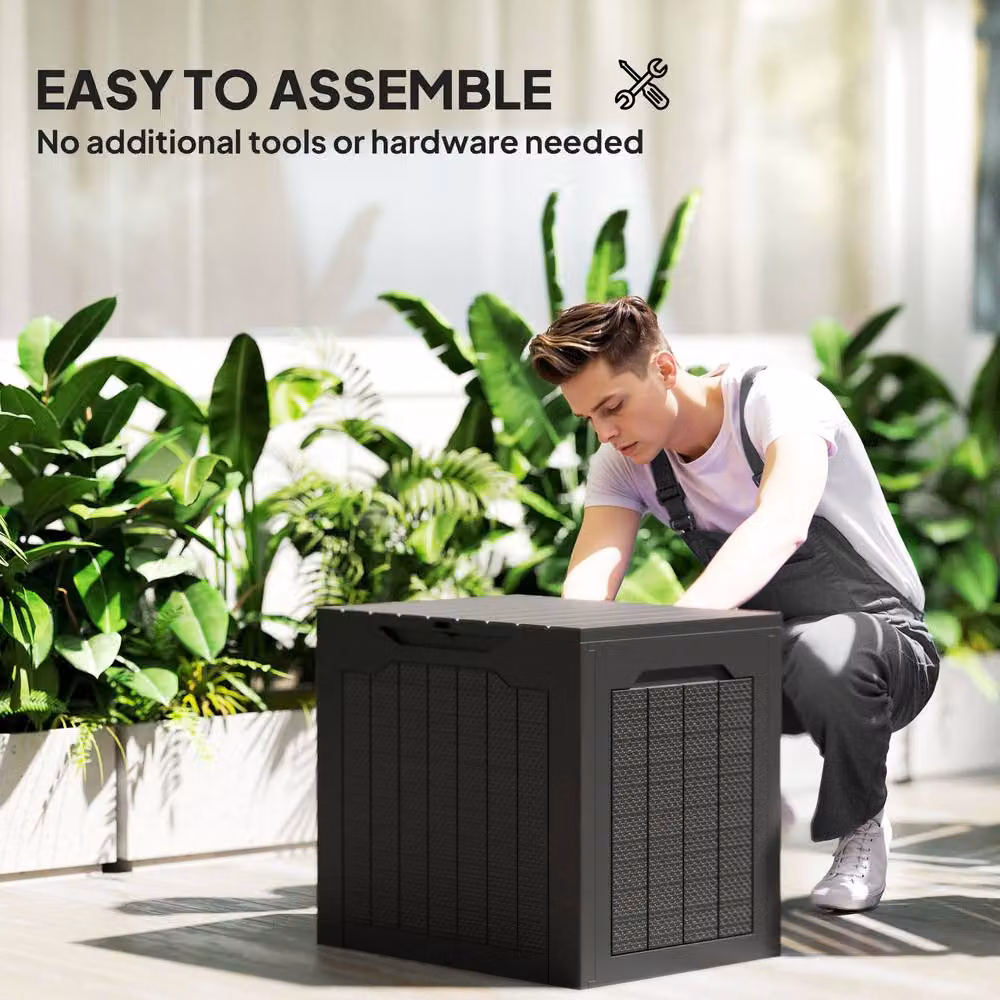 OUTSUNNY 97L Plastic Garden Storage Box with Handles, Black – 4