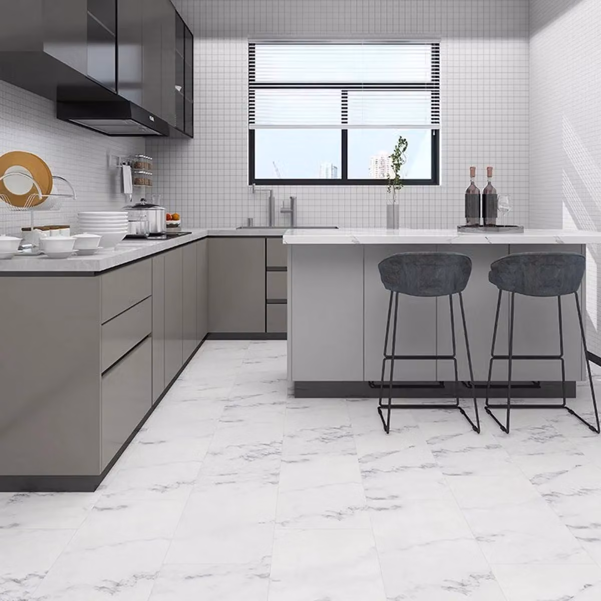 Alva Tile Stone Look Glue Down Luxury Vinyl Tile in White, 2.5mm thickness – 2