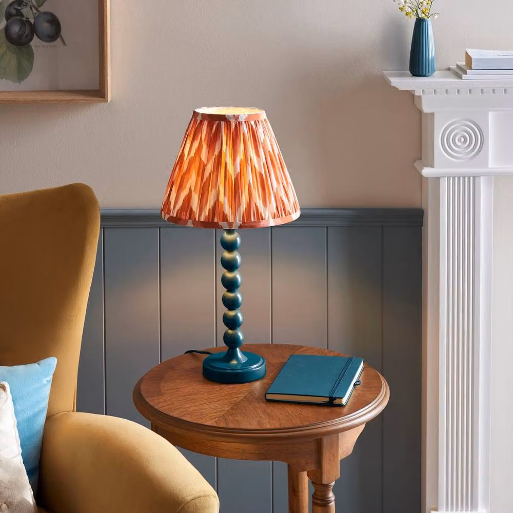 Netlighting Higgledy Blue Gloss Table Lamp with Orange Fabric Zigzag Shade, 25 cm, E14 – 2