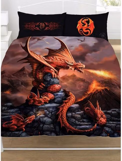 Anne Stokes Fire Dragon Reversible Duvet Cover and Pillowcase Set in Orange and Multicolour, W/D/H: 90 x 200 cm – 1