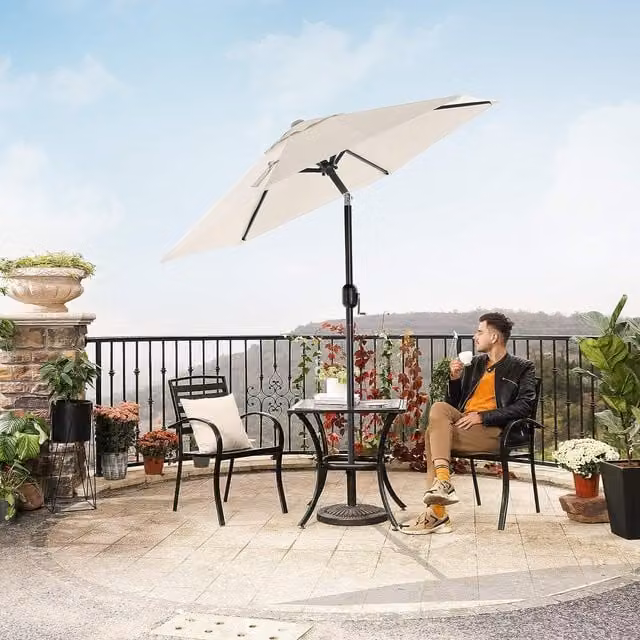 The Bazaarist Garden Parasol Umbrella with Two-Way Tilt, Crank Operation and UPF 50+ Protection in Beige and Brown