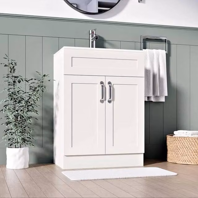 FORGEVIO White 600mm Floor Standing Bathroom Vanity Unit With Basin – 1