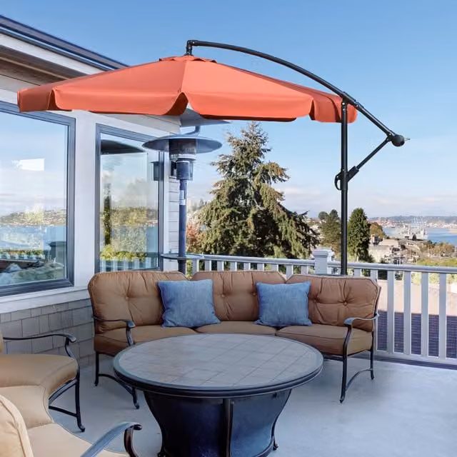 Outsunny 2.7m Garden Banana Parasol Cantilever Umbrella with Crank Handle in Wine Red