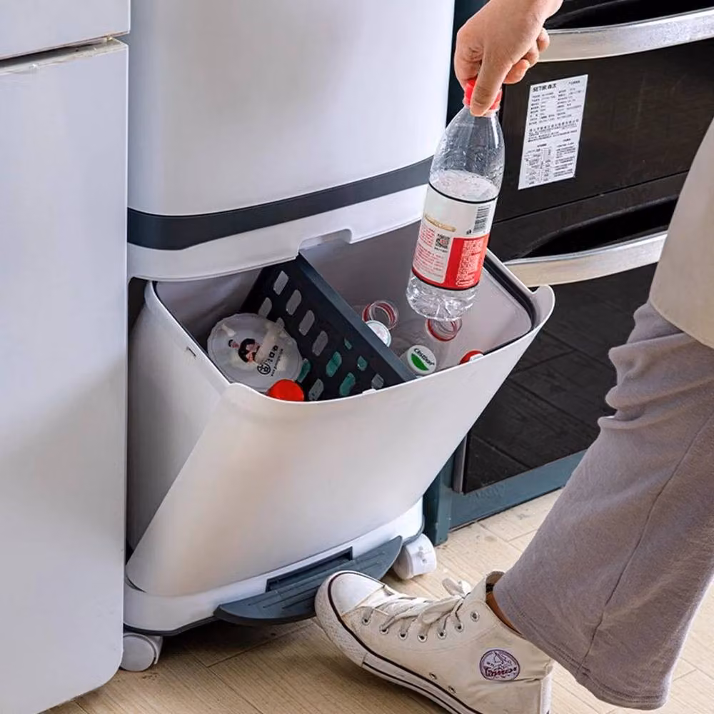 Kelvenix 48L 3-Compartment Pedal Recycling Bin in White – 4
