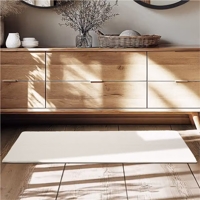tectake Modern Rectangular Plain Rug in Beige, Grey or White, Diameter: 110 cm