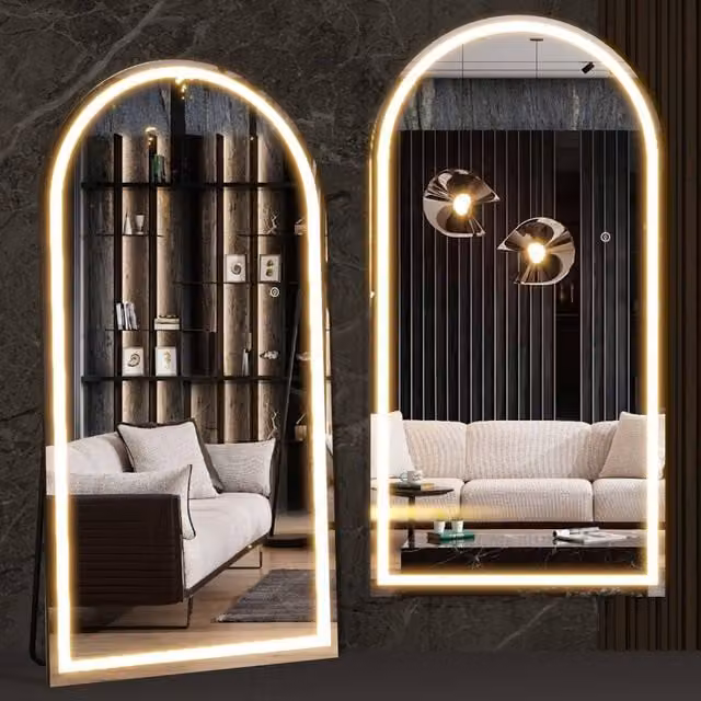 CASSILANDO White Arched LED Floor Mirror with Dimmable 3-Colour Modes, H 180 cm x W 80 cm – 1